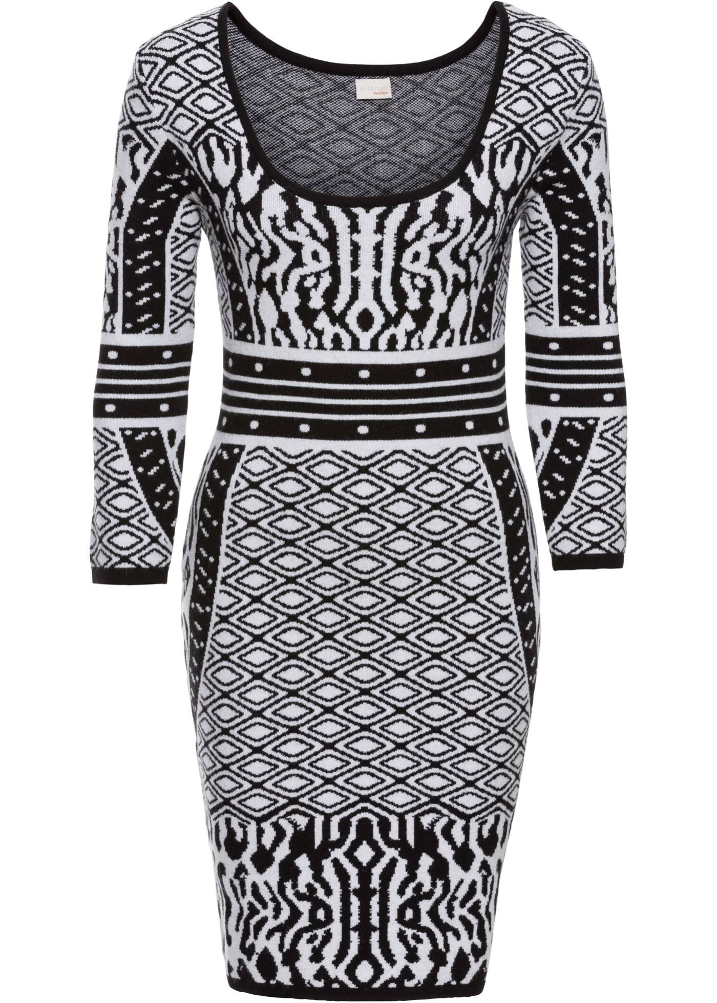 978176 Bonprix платье вязаное черный/белый